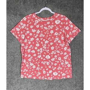 Woman Within Tee Top Womens Size 18/20 Pink‎ Floral Cotton Short Sleeve Pullover